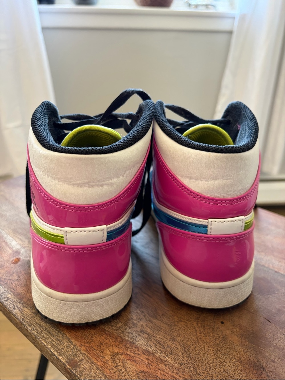 Jordan Retro High Top Sneakers White Black with Pink, Green & Blue Accents - Picture 7 of 7